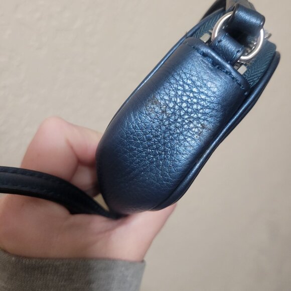 EUC Coach 53372 Blue Metallic Pebbled Leather Mini Crossbody Bag Wallet Purse - Picture 9 of 9